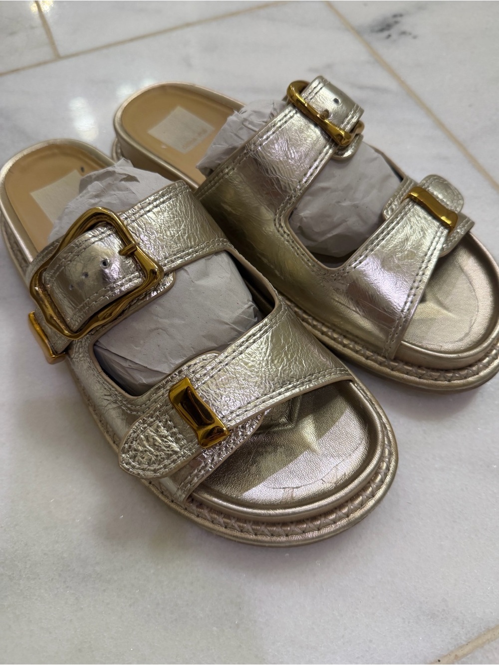 Dolce Vita Sevana Gold Slides Mules Light Gold - Picture 3 of 7
